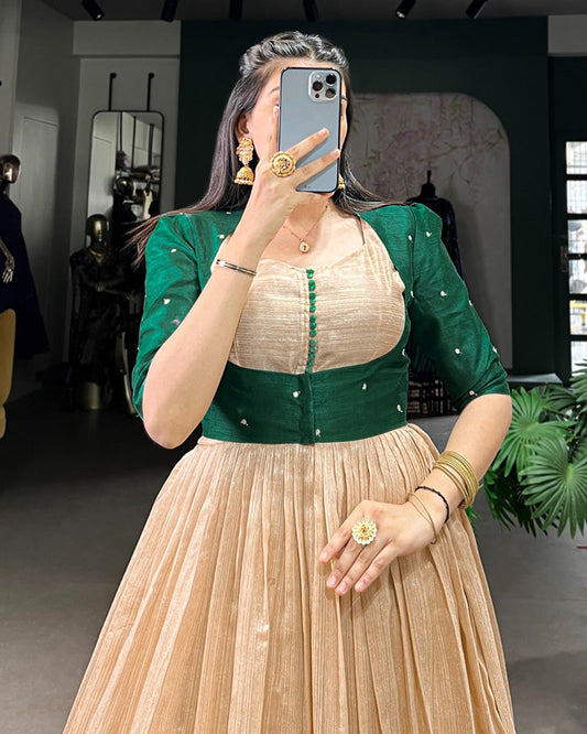 Green Color Green Silk Printed Gown With koti