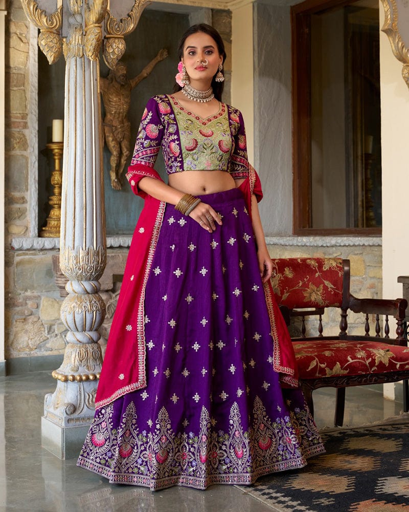 Purple Color Vichitra Silk Embroidered Lehenga Choli