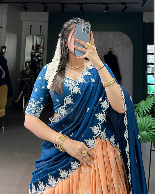 Orange Color Zari Kota Embroidered Lehenga Choli