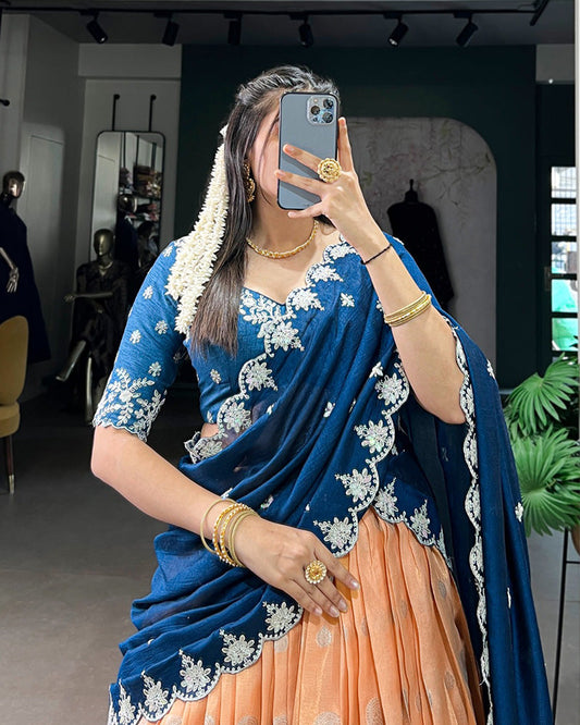 Orange Color Zari Kota Embroidered Lehenga Choli