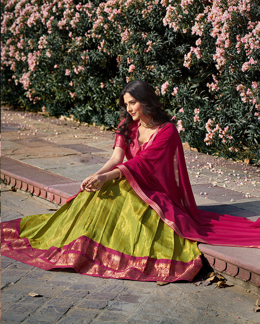 Pista Color Kanchipuram Silk Designer Lehenga Choli
