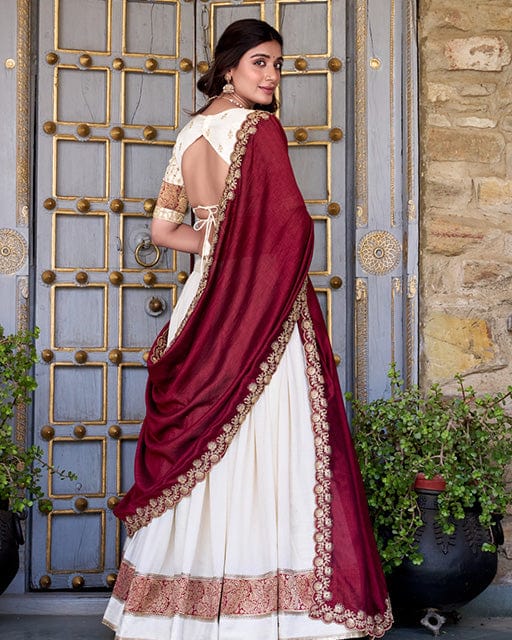 Off White Color Vichitra Silk Sequins Lehenga Choli