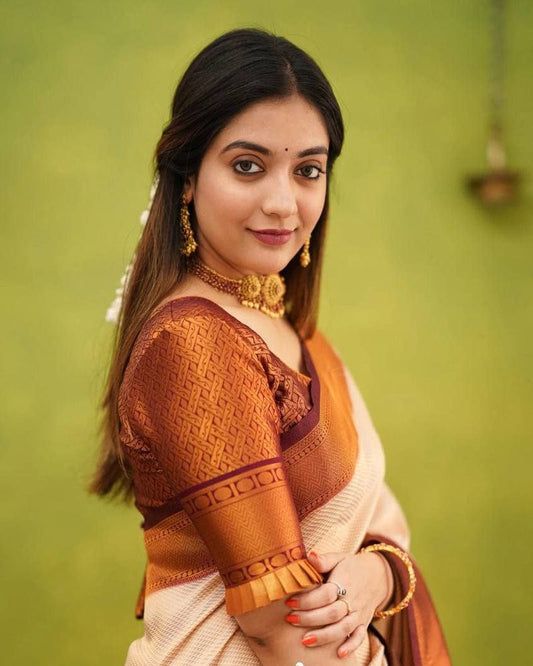 Peach Soft Lichi Silk Saree