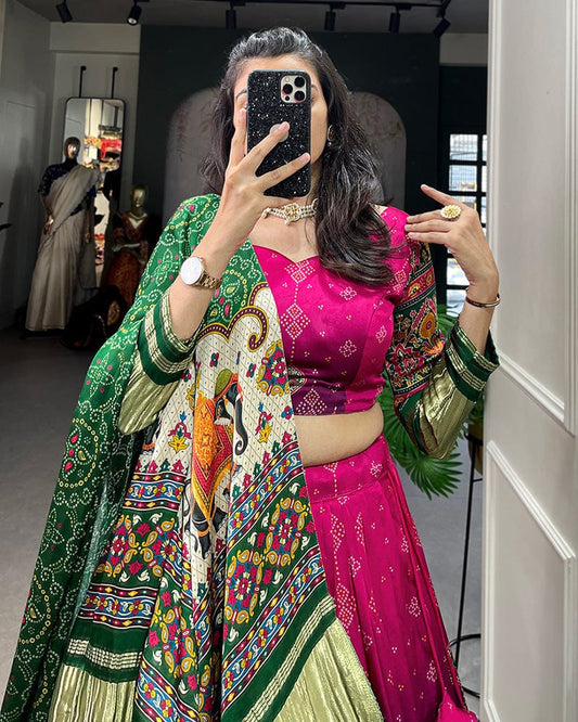 Pink Color Gaji Silk Printed Navratri Lehenga Choli