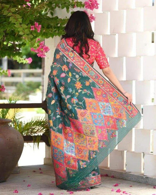 Green Colour Banarsi Soft Silk Saree