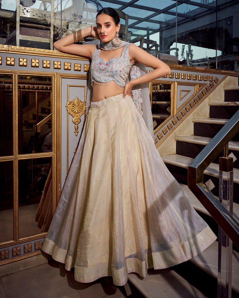 Cream Color Gold Crush Lehenga Choli