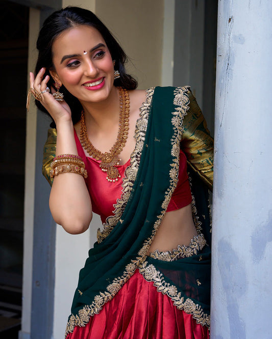 Red Color Narayan Pattu Silk Designer Lehenga Choli