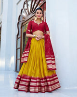 Yellow Color Pure Chanderi Plain Lehenga Choli