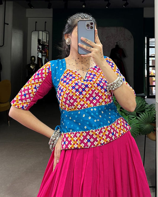 Pink Color Cotton Navratri Lehenga Choli