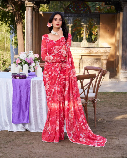 Red Color Weightless Marble Saree