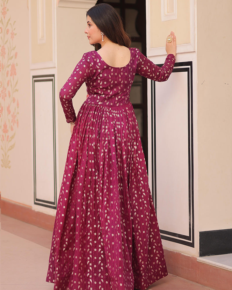 Premium Maroon Color Jacquard Gown