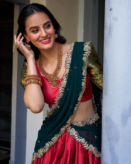 Red Color Narayan Pattu Silk Designer Lehenga Choli