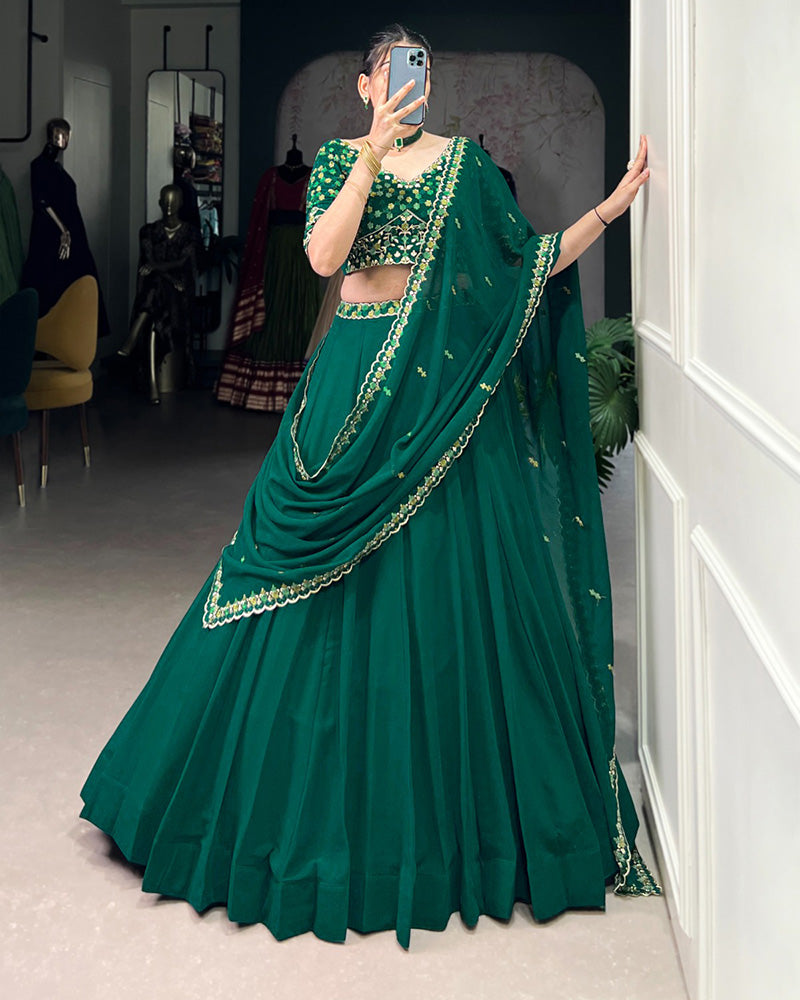 Bottle Green Color Georgette Embroidered Lehenga Choli