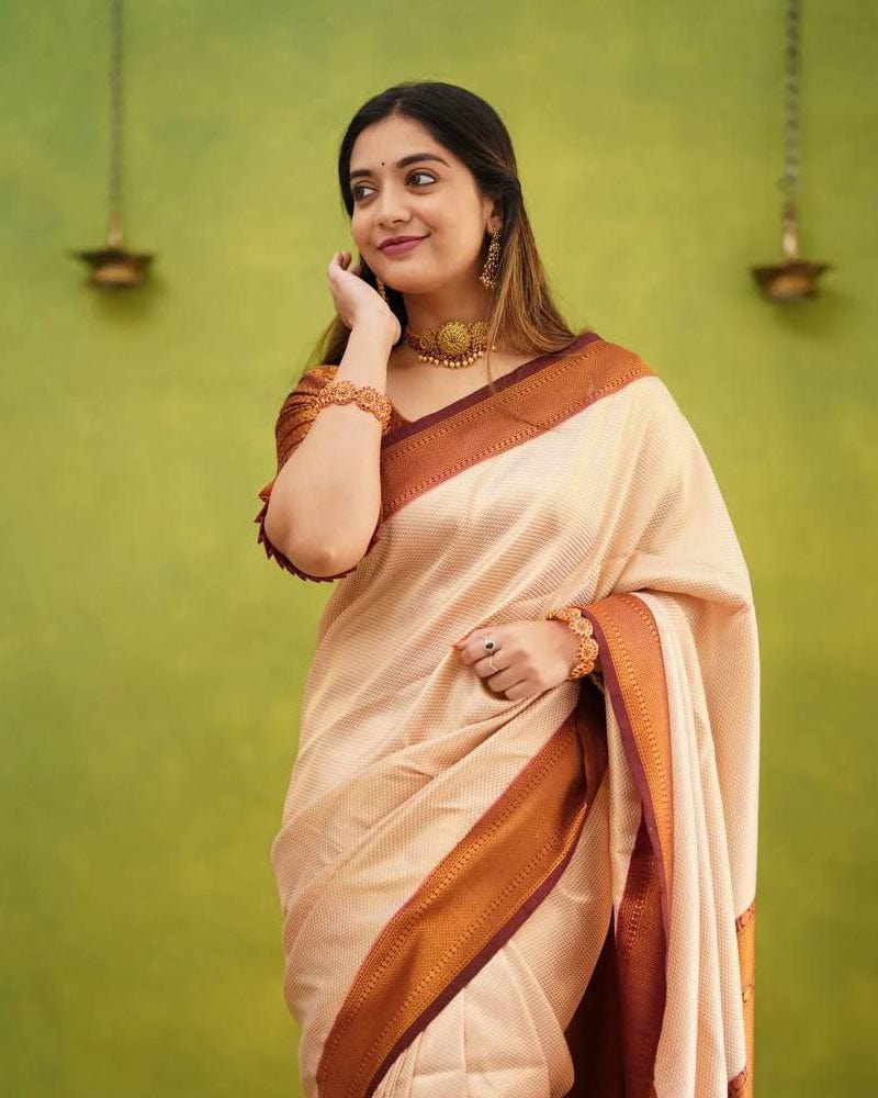Peach Soft Lichi Silk Saree