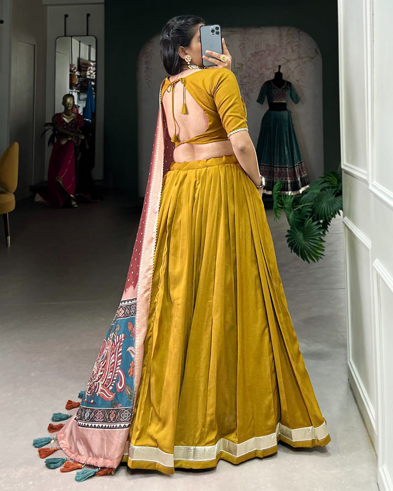 Mustard Color Pure Chinon Silk Plain Lehenga Choli