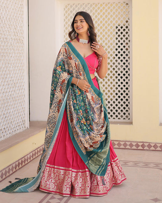 Pink Color Jacquard Lehenga Choli With Gaji Silk Dupatta