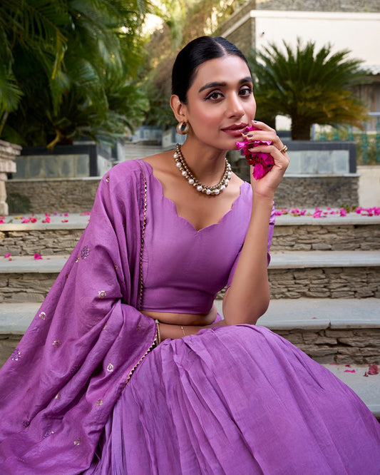 Purple Color Pure Chanderi Plain Navratri Lehenga Choli