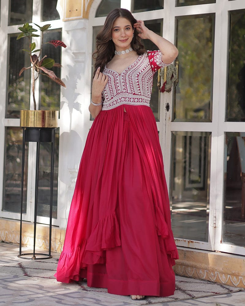 Rani Pink Color Western Style Embroidered Lehenga Choli