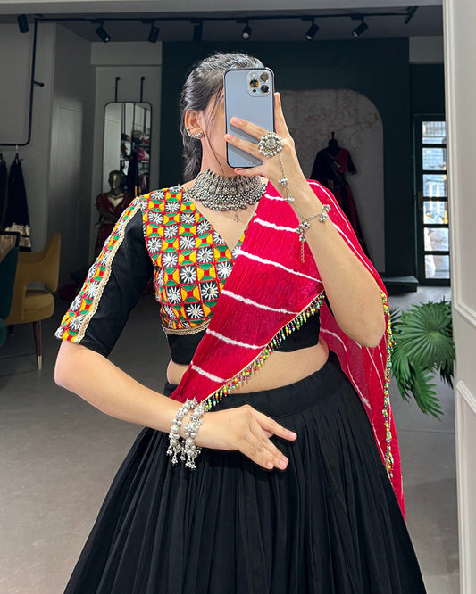 Multi Black Color Pure Rayon Navratri Lehenga Choli