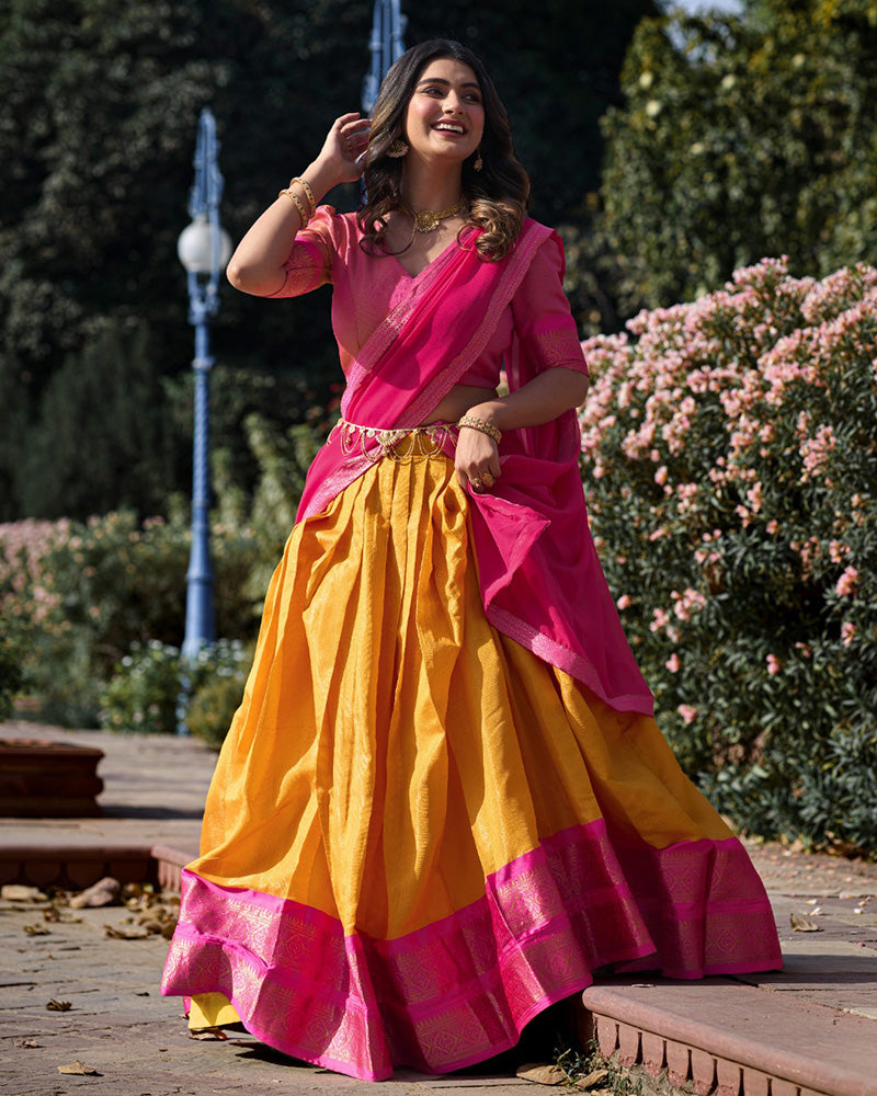 Mustard Color Kanchipuram Silk Designer Lehenga Choli