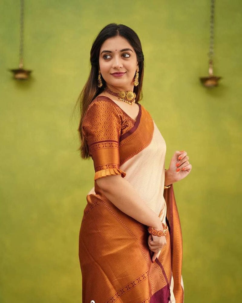 Peach Soft Lichi Silk Saree