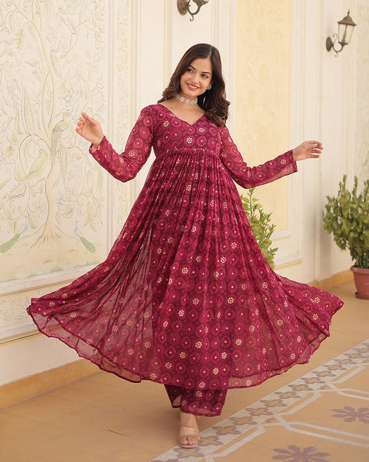 Designer Pink Color Georgette Printed Co-Ord Set