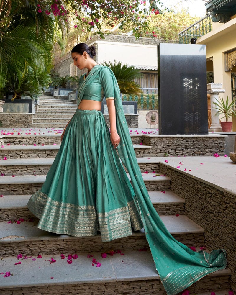 Sea Green Color Pure Chanderi Plain Navratri Lehenga Choli