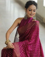 Wine Color Banarasi Jacquard Soft Silk Saree