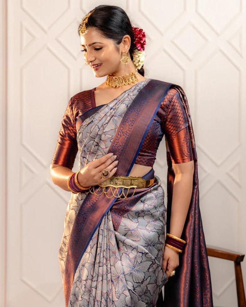 Sky Color Banarasi Jacquard Soft Silk Saree