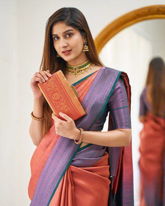 Orange Soft Banarasi Silk Saree With Exclusive Jacquard Border