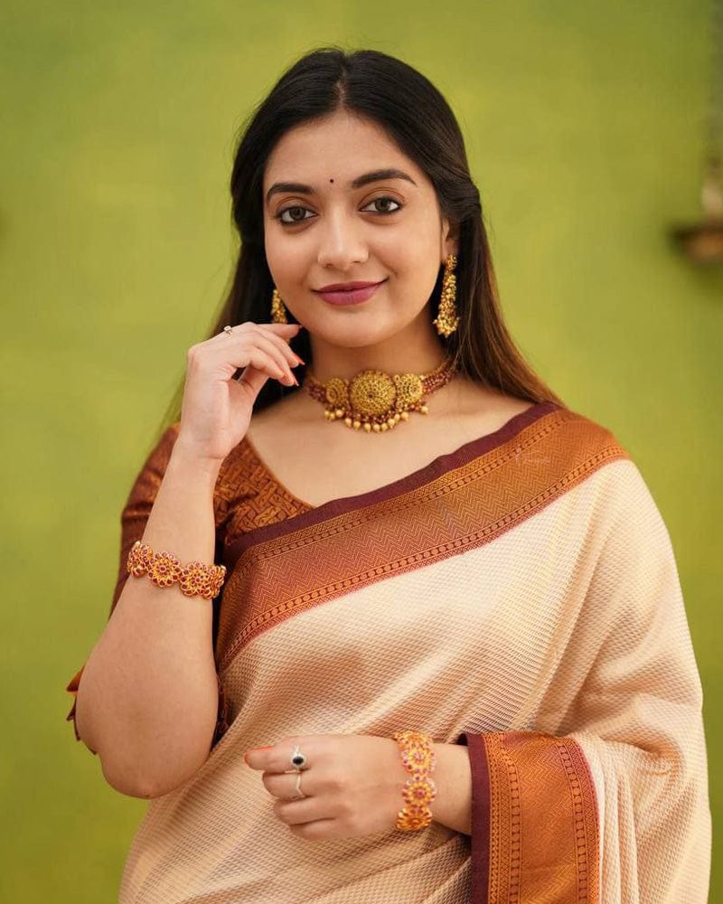 Peach Soft Lichi Silk Saree