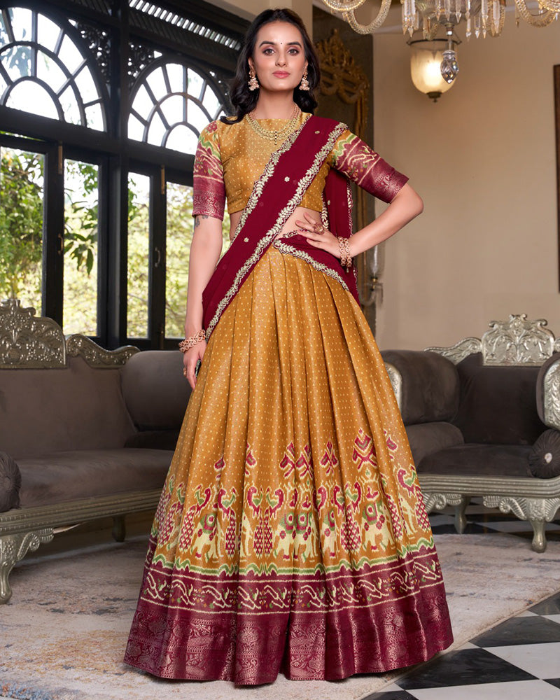 Mustard Color Kanchipuram Lehenga Choli