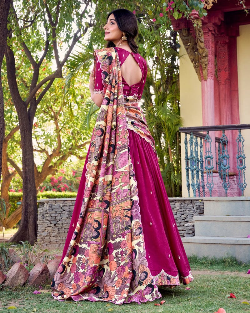 Pink Color Vichitra Silk Embroidered Lehenga Choli