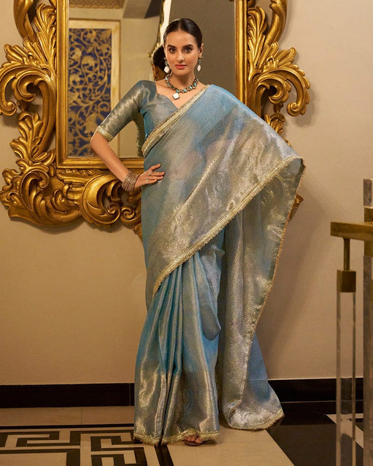 Sky Blue Color Weightless Tissue Shimmer Saree
