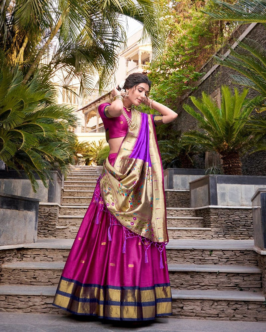 Pink Color Jacquard Silk Zari Weaving Work Lehenga Choli