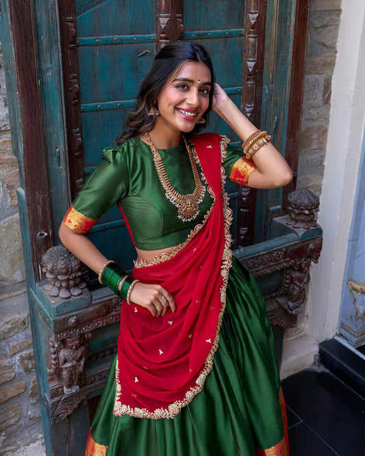 Green Color Narayan Pattu Silk Designer Lehenga Choli