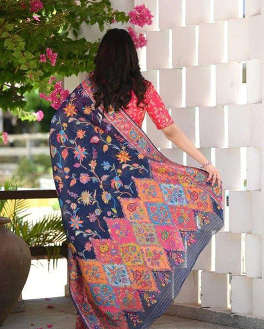Navy Blue Colour Banarsi Soft Silk Saree