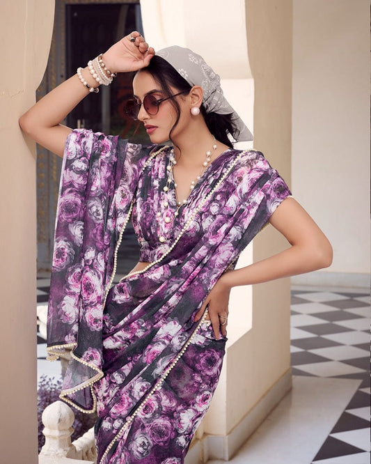 Gray Color Weightless Marble Printed Saree