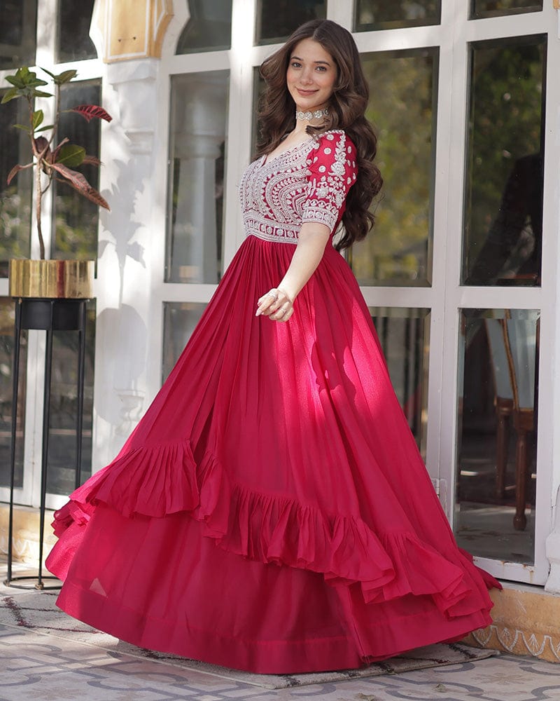 Rani Pink Color Western Style Embroidered Lehenga Choli