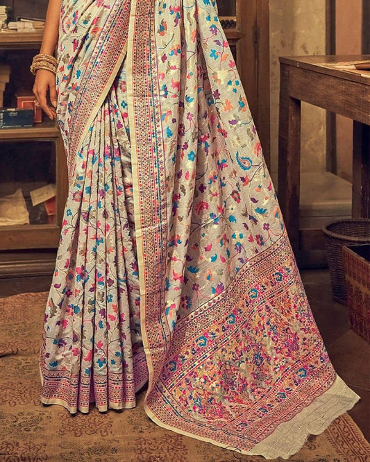 Heavy designer White Colour Banarsi Soft Silk Saree