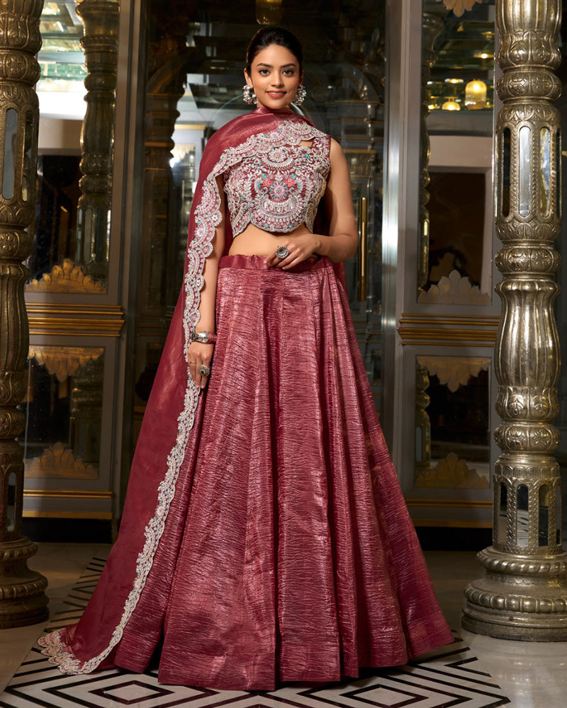 Light Maroon Color Gold Crush Lehenga Choli