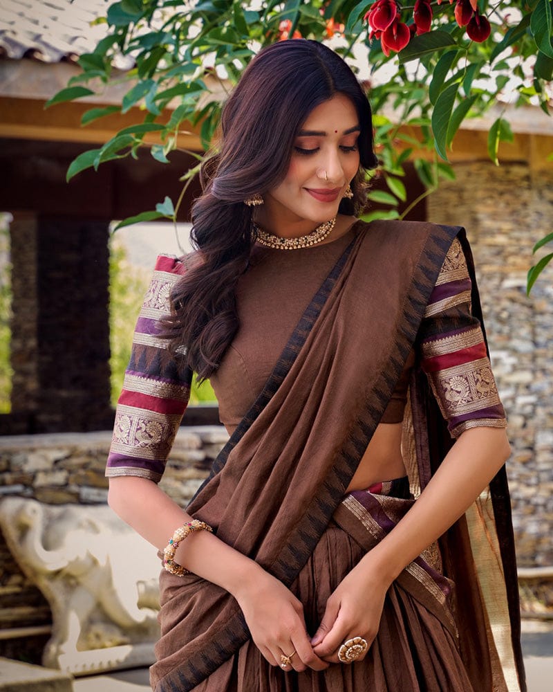 Brown Color Pure Chanderi Plain Lehenga Choli