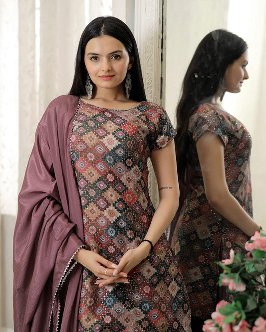 Dusty Pink Color Three Piece Designer Plazzo Suit