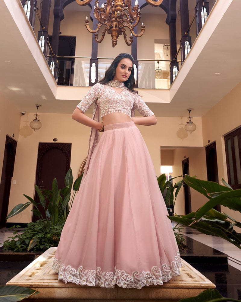 Peach Pink Color Weone Silk Embroidered Lehenga Choli