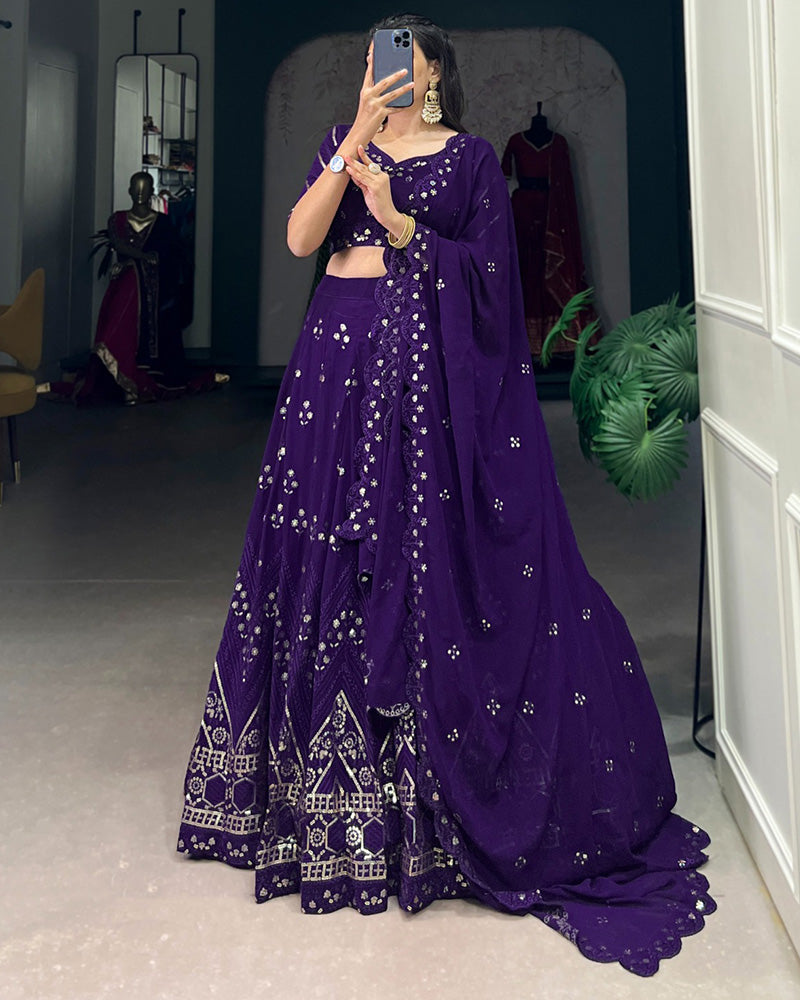 Purple Color Georgette Embroidered Lehenga Choli
