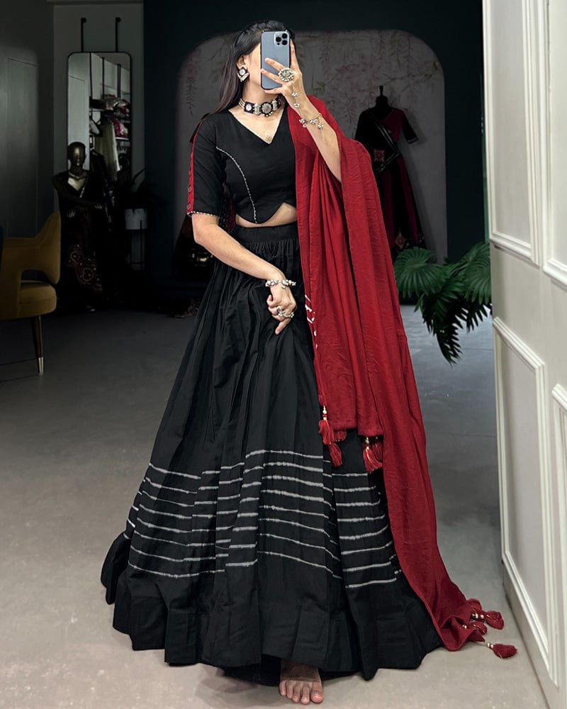 Black Color Polyester Viscose Chanderi Lehenga Choli