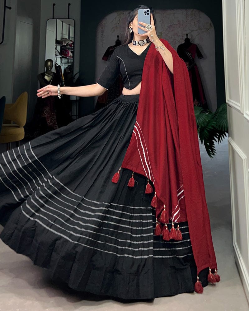 Black Color Polyester Viscose Chanderi Lehenga Choli