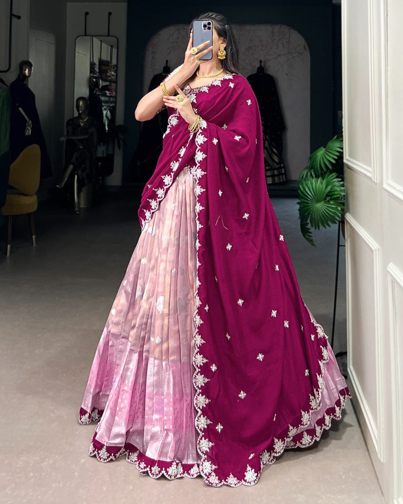 Pink Color Zari Kota Embroidered Lehenga Choli