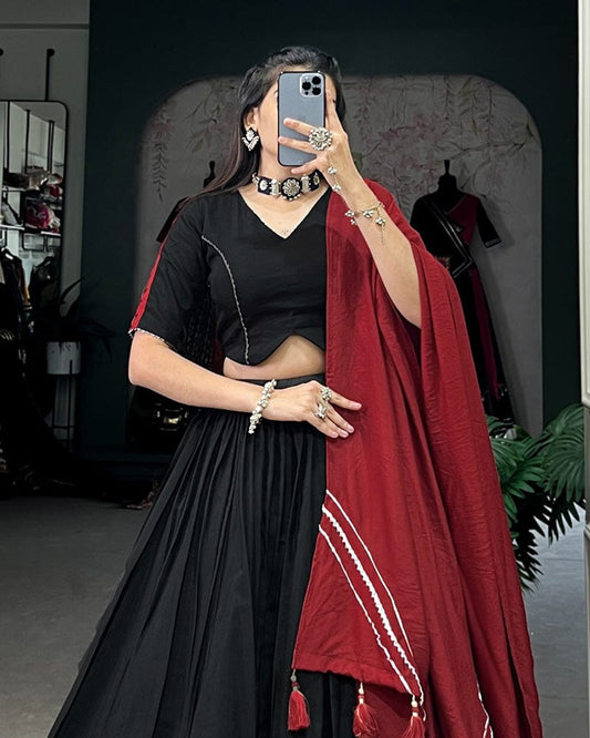 Black Color Polyester Viscose Chanderi Lehenga Choli