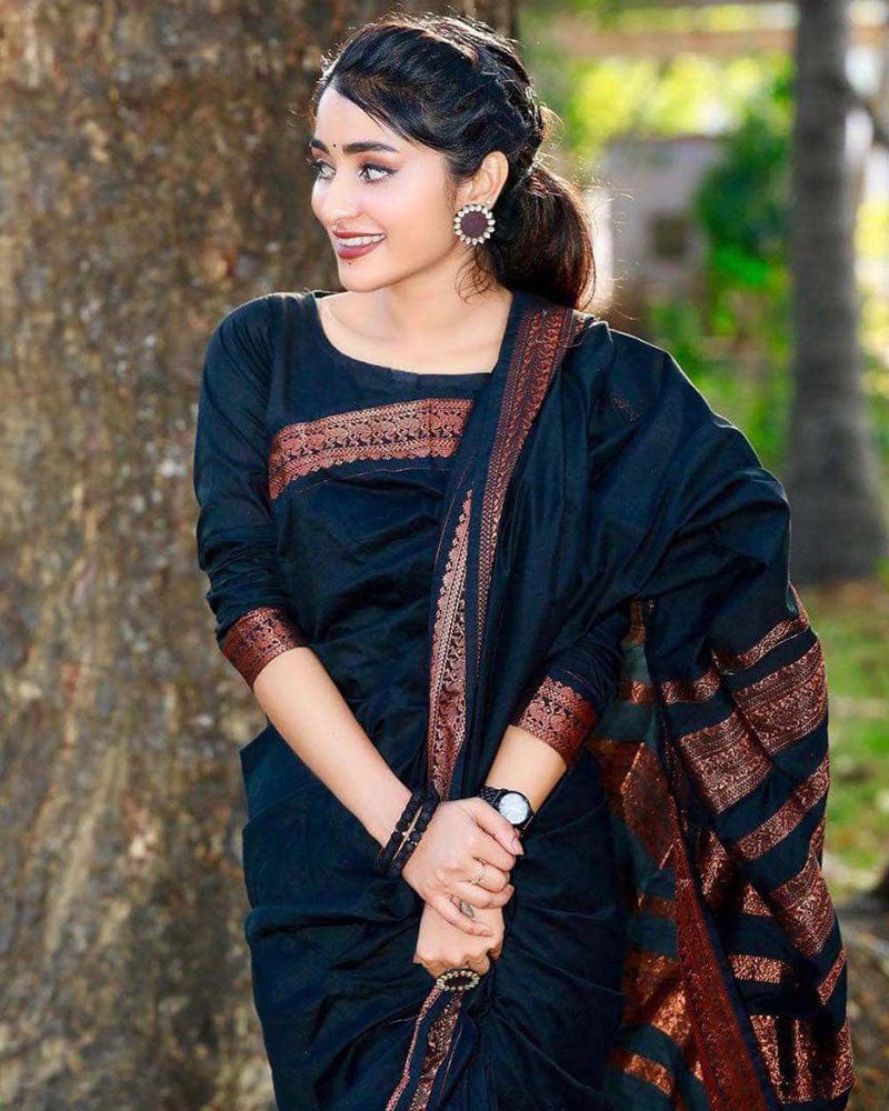 Copper Black color Soft Silk Saree